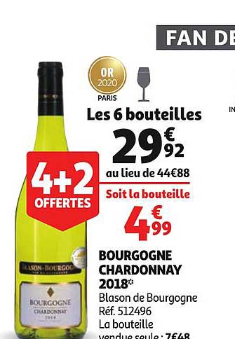 Bourgogne Chardonnay 2018 4+2 Offertes