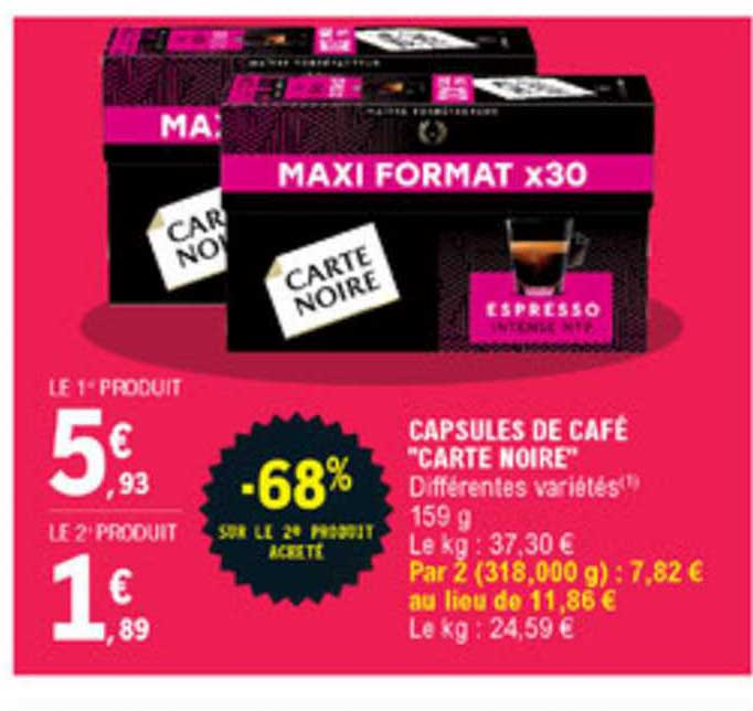 Capsules De Café "carte Noire" -68% Sur Le 2ème Produit Acheté