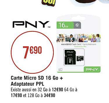 carte micro sd 16 go + adapteur ppl pny