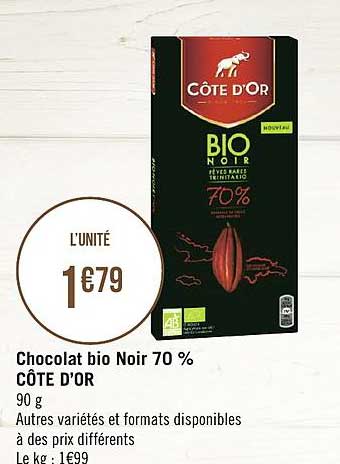 Chocolat Bio Noir 70 % Côte D'or