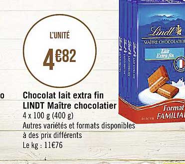 chocolat lait extra fin lindt maître chocolatier
