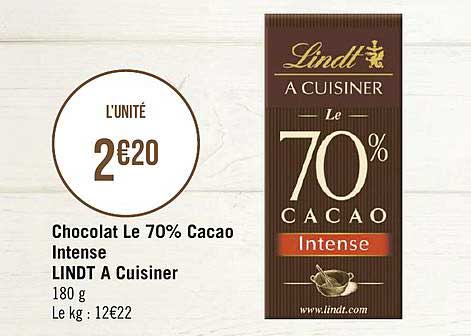 chocolat le 70% cacao intense lindt à cuisiner