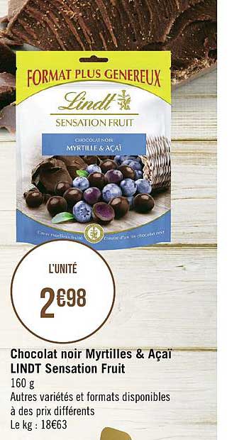 chocolat noir myrtilles & açaï lindt sensation fruit