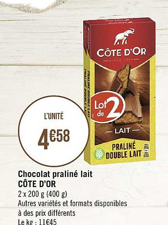 Chocolat Praliné Lait Côté D'or