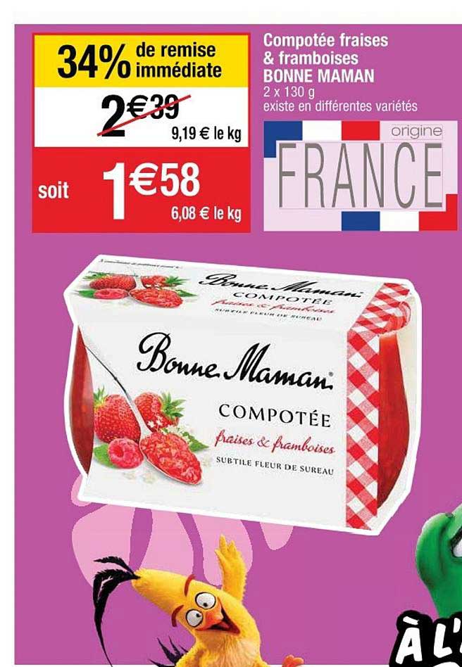 compote fraises & framboises bonne maman 34% remise immédiate