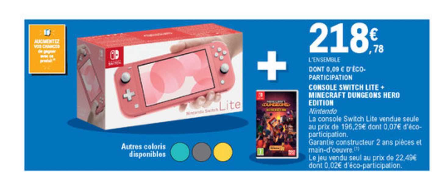 console switch lite+ minecraft dungeons héro édition