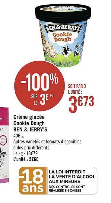 crème glacée cookie dough ben & jerry's -100% sur le 3e
