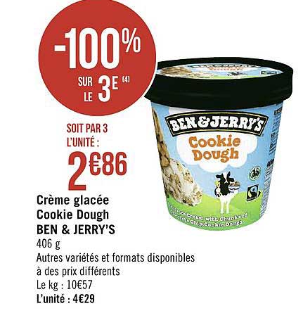 crème glacée cookie dough ben & jerry's -100% sur le 3e