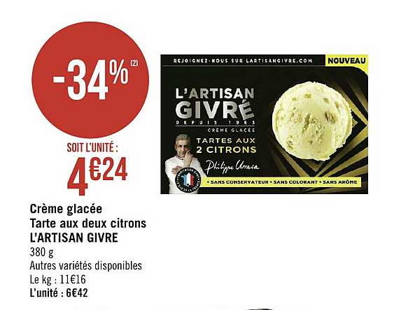crème glacée tarte aux deux citrons l'artisan givre