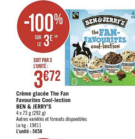 crème glacée the fan favourites cool lection ben & jerry's -100% sur le 3e