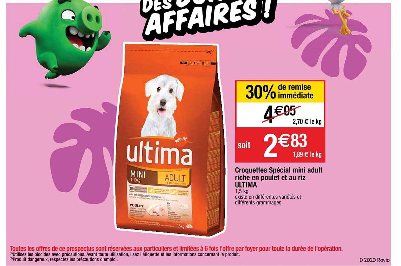 croquettes spécial mini adult riche en poulet et au riz ultima 30% remise immédiate