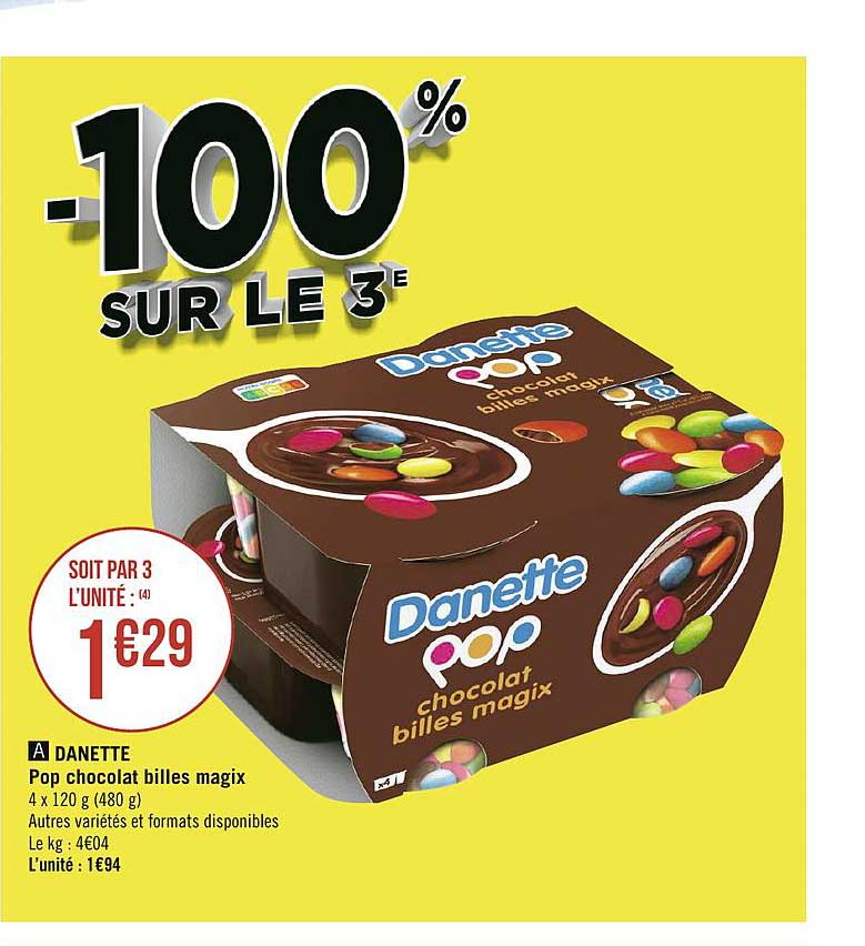 danette pop chocolat billes magix -100% sur le 3e