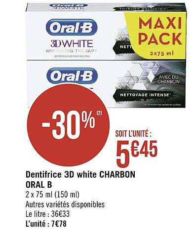 dentifrice 3d white charbon oral b