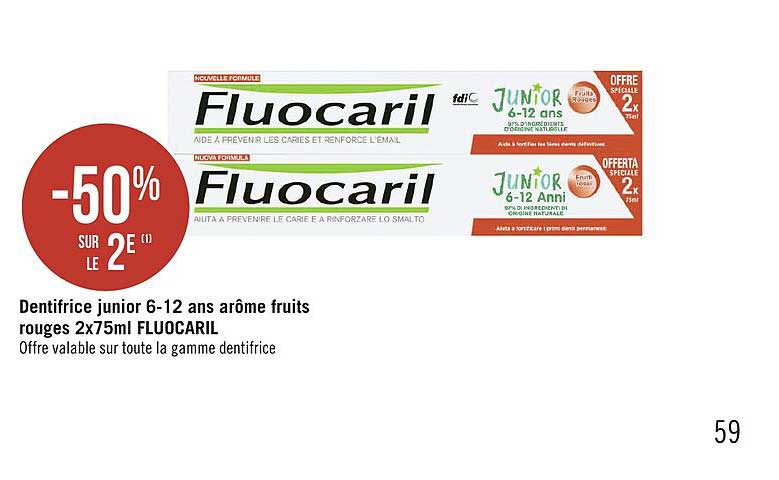 dentifrice junior 6 12 ans arôme fruits rouges 2x75ml fluocaril -50% sur le 2e
