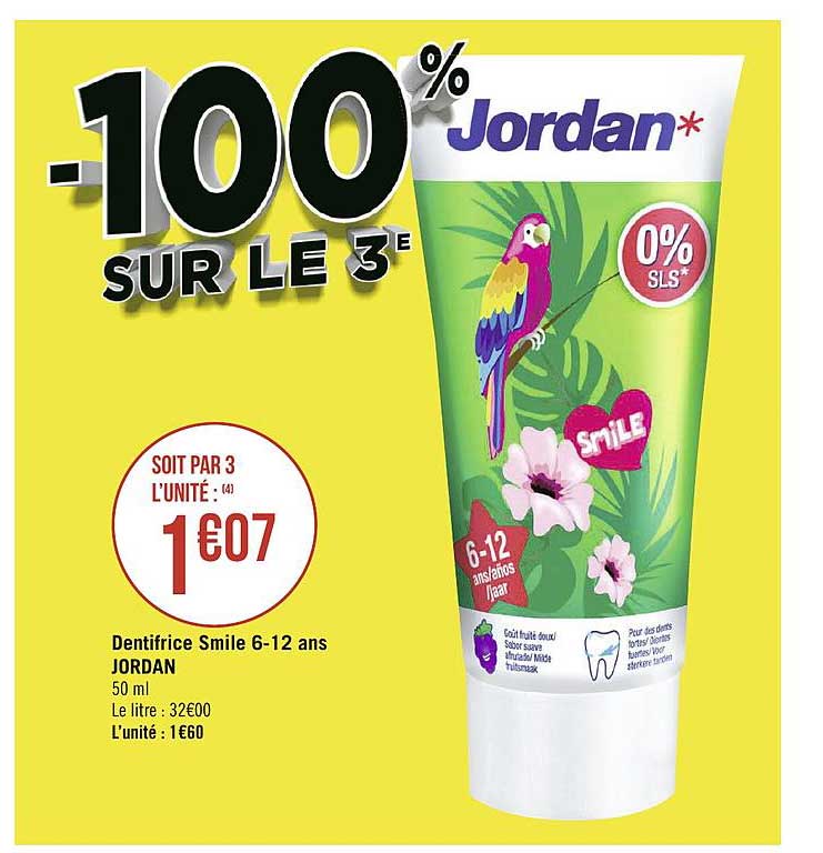 dentifrice smile 6 12 ans jordan -100% sur le 3e