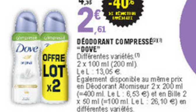 Déodorant Compressé "dove" -40% De Réduction Immédiate