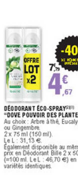 déodorant eco spray "dove pouvoir des plante" -40% de réduction immédiate