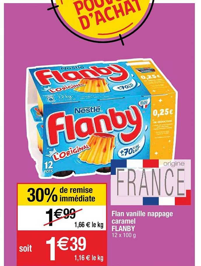 flan vanille nappage caramel flanby 30% remise immédiate