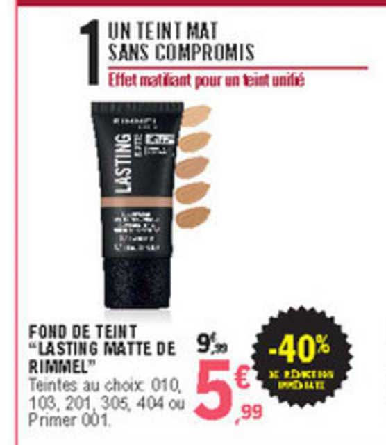 fond de teint "lasting matte de rimmel" -40% de réduction immédiate