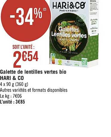 Galette De Lentilles Vertes Bio Hari & Co
