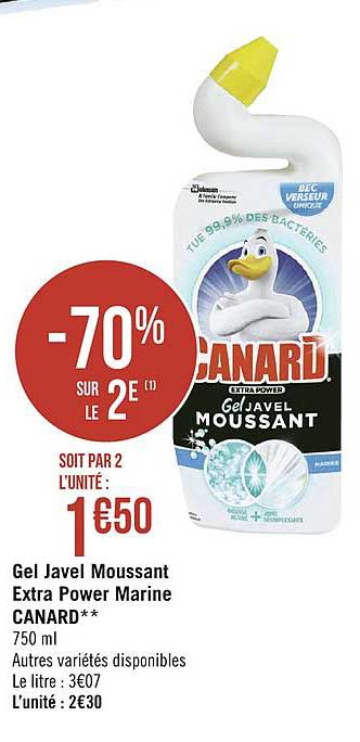 gel javel moussant extra power marine canard -70% sur le 2e