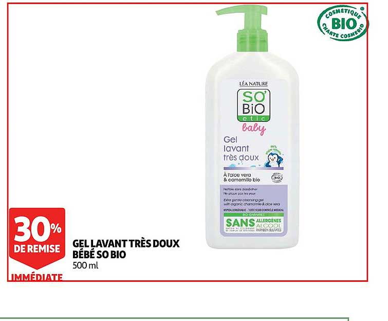 gel lavant très doux bébé so bio 30% de remise immédiate