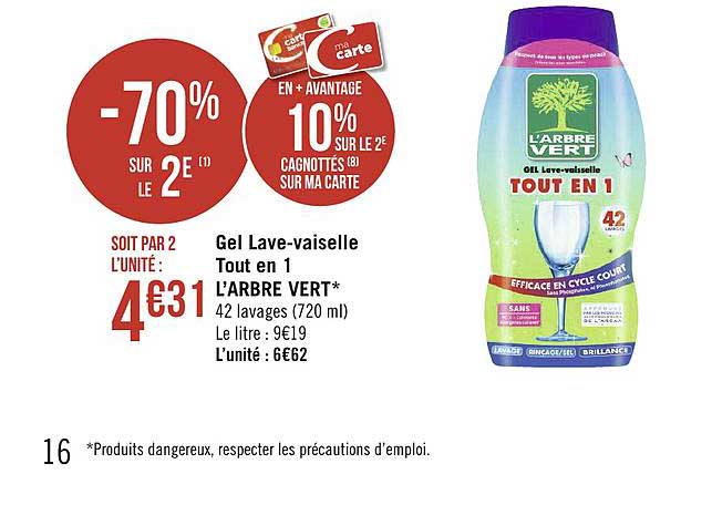 gel lave vaisselle tout en 1 l'arbre vert -70% sur le 2e
