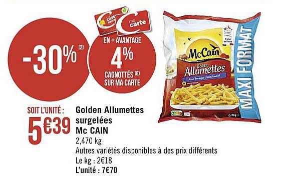 golden allumettes surgelées mc cain