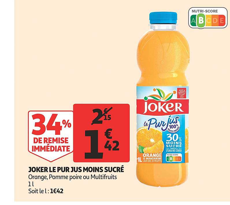 joker le pur jus moins sucré 34% de remise immédiate