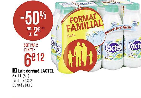 Lait écrémé Lactel -50% Sur Le 2e