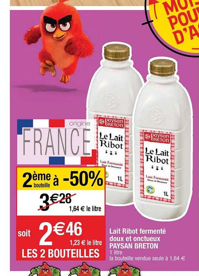 lait ribot fermenté doux et onctueux paysan breton 2ème bouteille à -50%