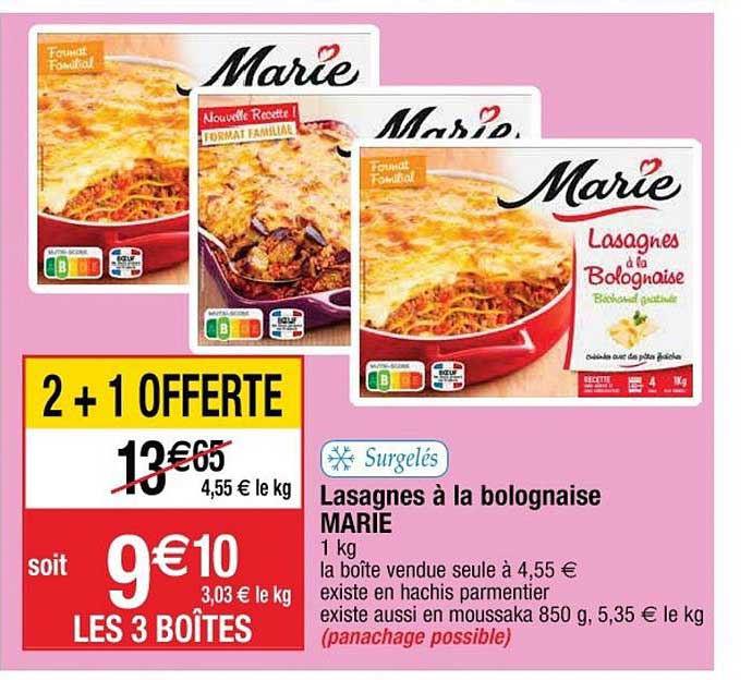 Lasagnes à La Bolognaise Marie 2+1 Offerte
