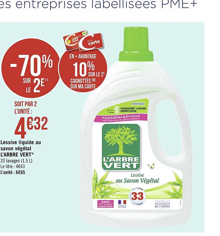 lessive liquide au savon végétal l'arbre vert -70% sur le 2e