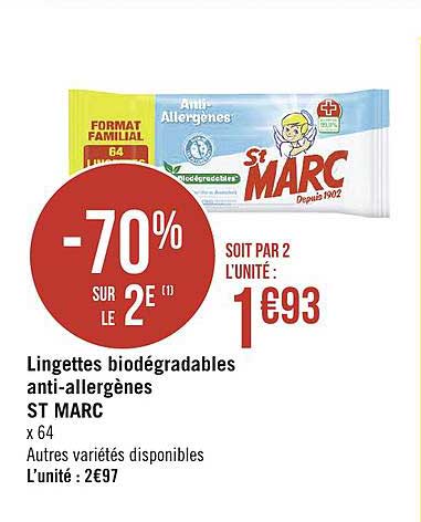lingettes biodégradables anti allergènes st marc -70% sur le 2e
