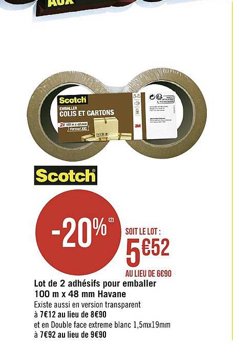 lot de 2 adhésifs pour emballer 100 m x 48 mm havane scotch