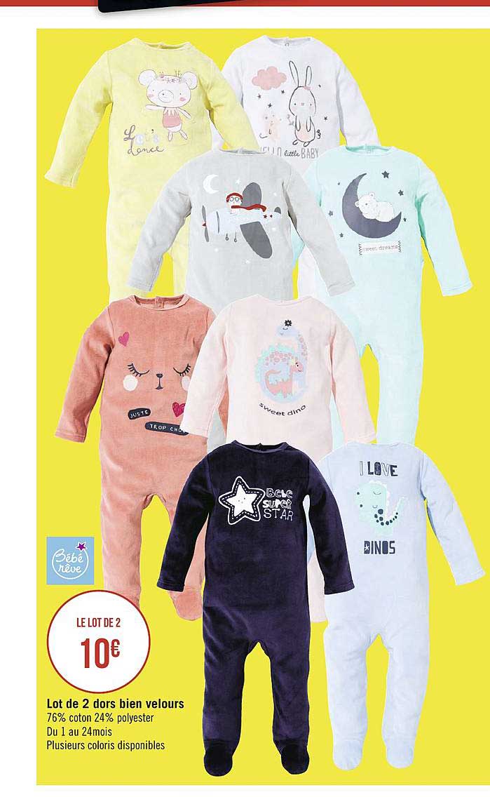 lot de 2 dors bien velours bébé rêve