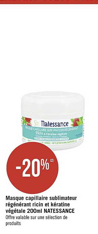 masque capillaire sublimateur régénérant ricin et kératine végétale 200ml natessance