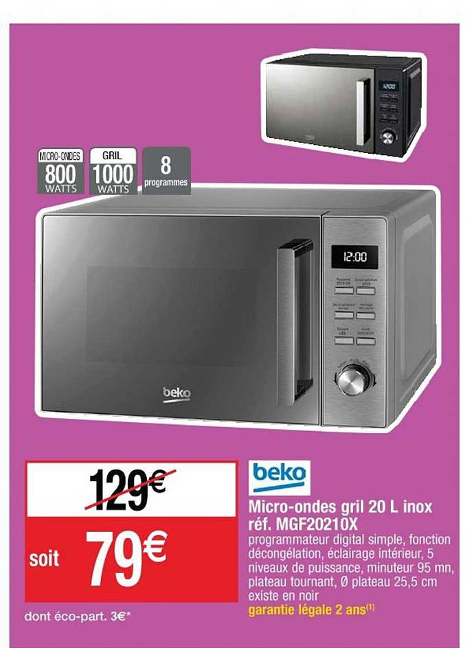 micro ondes gril 20 l inox réf. mgf2021ox beko