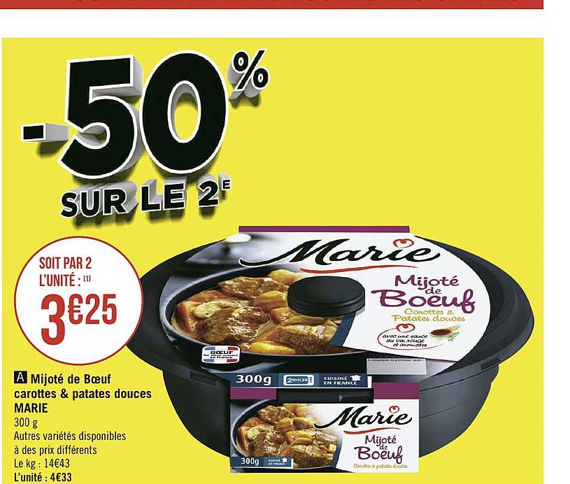 Mijoté De Bœuf Carottes & Patates Douces Marie -50% Sur Le 2e