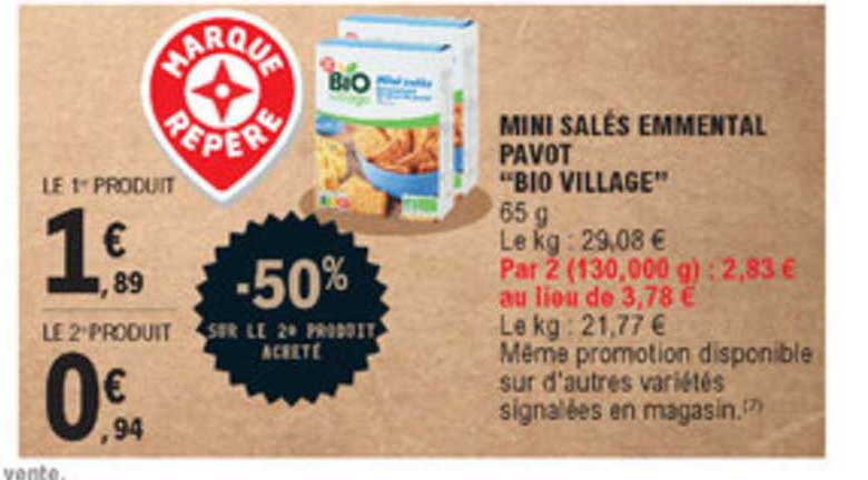 Mini Salés Emmental Pavot "bio Village" -50% Sur Le 2è Produit Acheté