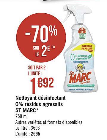 nettoyant désinfectant 0% résidus agressifs st marc -70% sur le 2e
