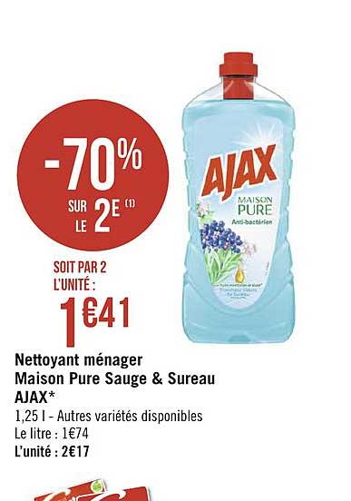 nettoyant ménager ajax maison pure sauge & sureau -70% sur le 2e