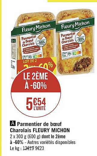 parmentier de bœuf charolais fleury michon le 2ème à -60%