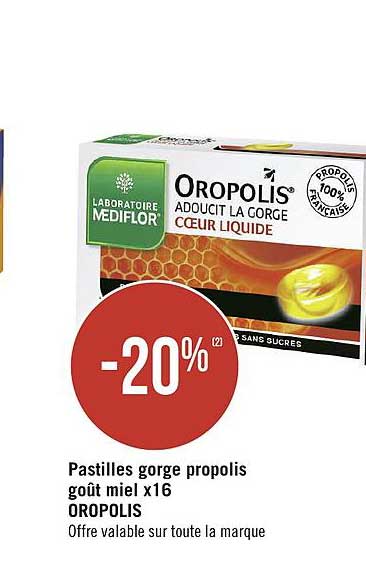 pastilles gorge propolis goût miel oropolis x16 oropolis