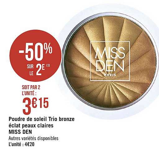 poudre de soleil trio bronze éclat peaux claires miss den -50% sur le 2e
