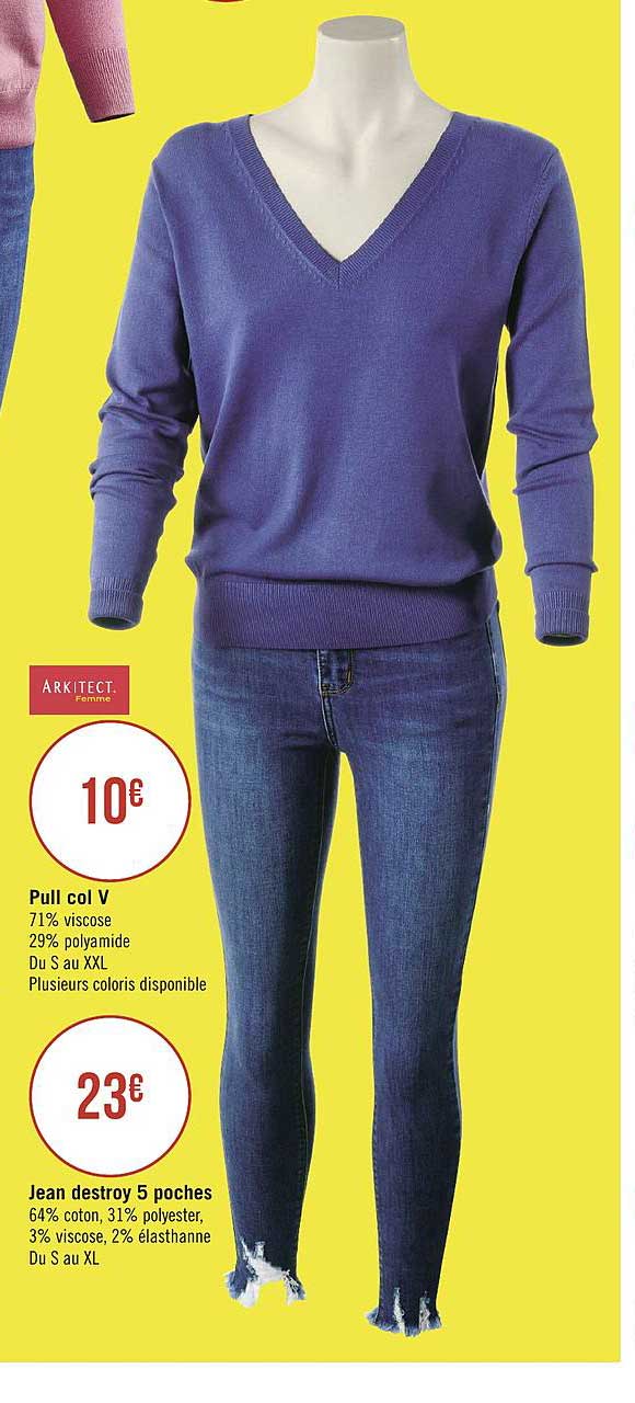 Pull Col V Jean Destroy 5 Poches Arkitect Femme