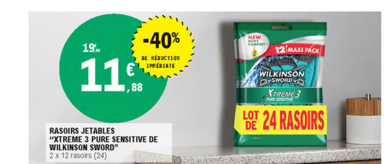 rasoirs jetables "xtreme 3 pure sensitive de wilkinson sword" -40% de réduction immédiate