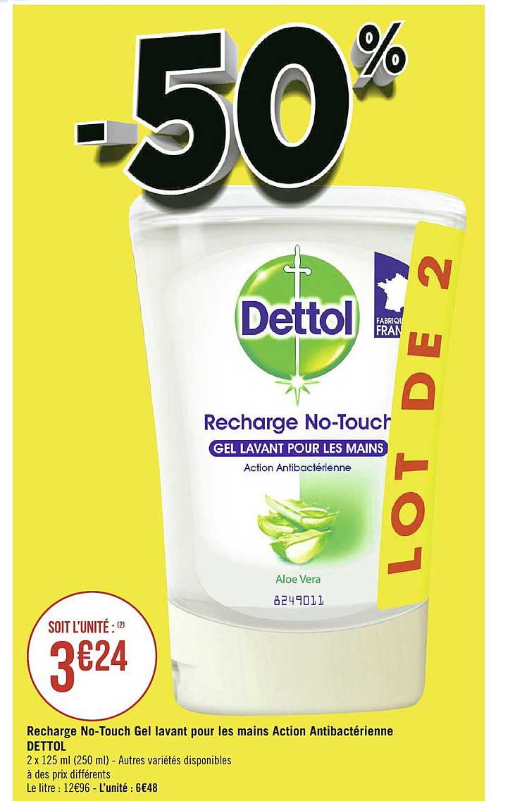recharge no touch gel lavant pour les mains action antibactérienne dettol