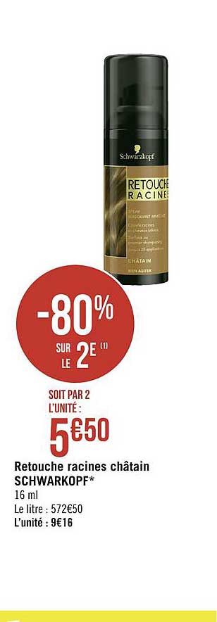 retouche racines châtain schwarzkopf -80% sur le 2e