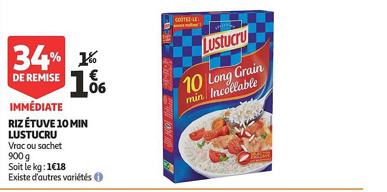 riz étuve 10 min lustucru 34% de remise immédiate